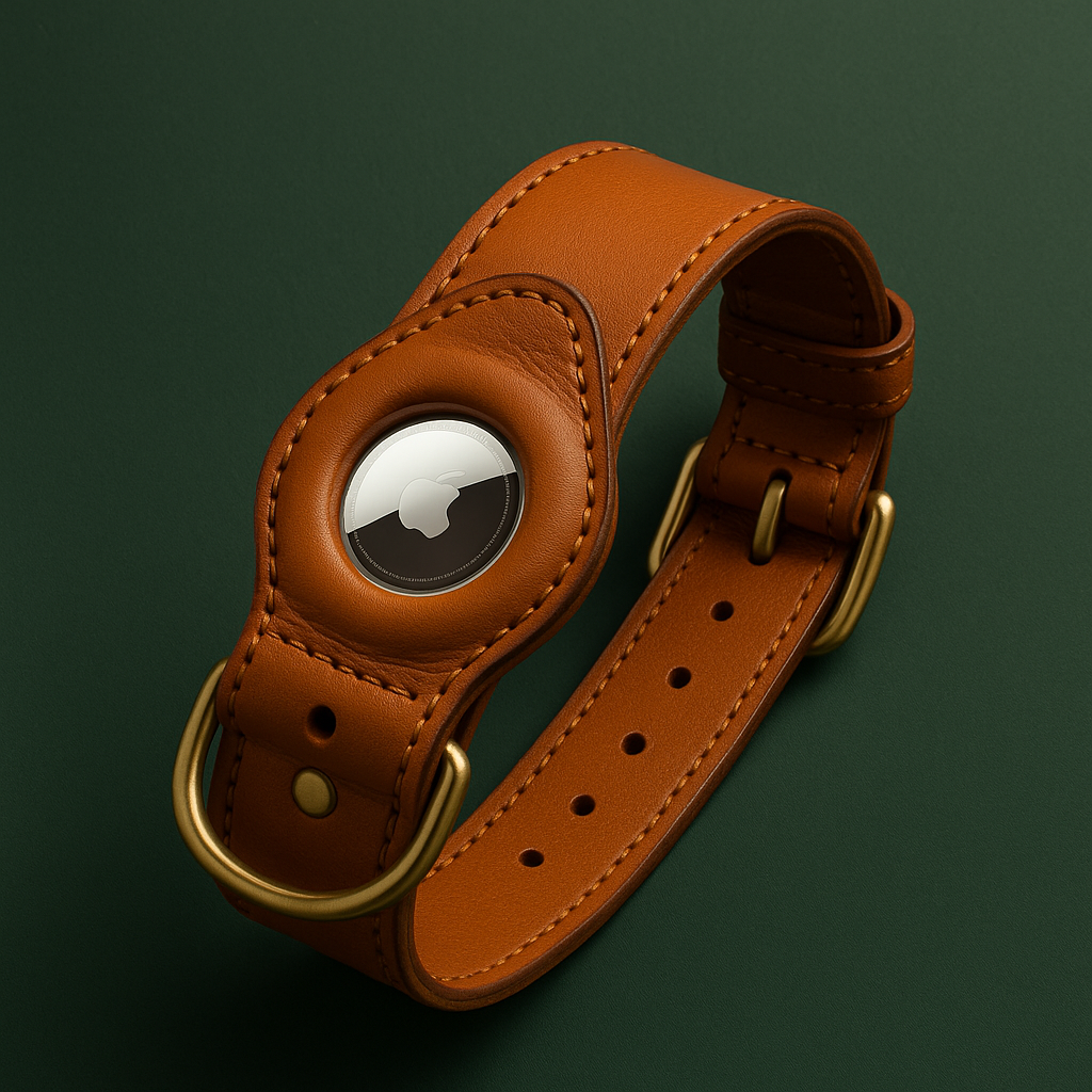 Collier Chien AirTag Premium | Cuir Véritable Compatible GPS | AirTag Collier