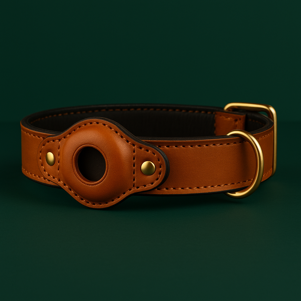 Collier Chien AirTag Premium | Cuir Véritable Compatible GPS | AirTag Collier