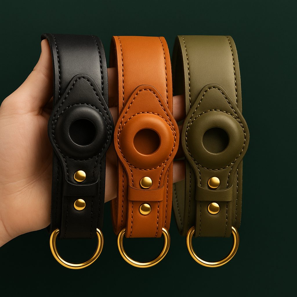 Collier Chien AirTag Premium | Cuir Véritable Compatible GPS | AirTag Collier