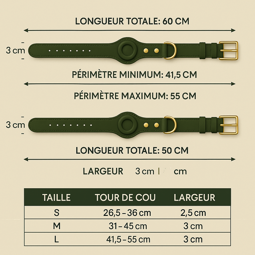 Collier Chien AirTag Premium | Cuir Véritable Compatible GPS | AirTag Collier